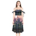 Pixel Art City Shoulder Tie Bardot Midi Dress View1