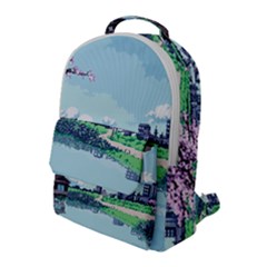 Japanese Themed Pixel Art The Urban And Rural Side Of Japan Flap Pocket Backpack (large) by Sarkoni