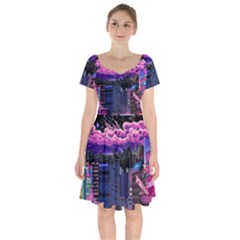 Retro City Pixel Short Sleeve Bardot Dress by Sarkoni