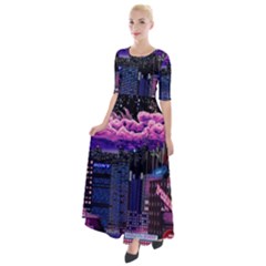 Retro City Pixel Half Sleeves Maxi Dress by Sarkoni