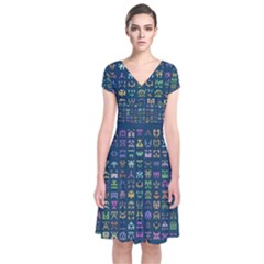 Procedural Generation Digital Art Pattern Short Sleeve Front Wrap Dress by Grandong