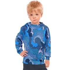 Blue Moving Texture Abstract Texture Kids  Hooded Pullover by Grandong