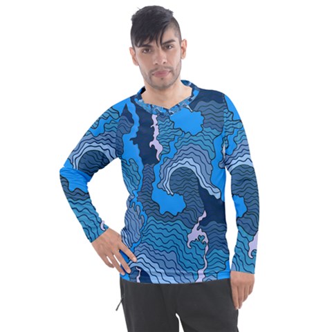 Blue Moving Texture Abstract Texture Men s Pique Long Sleeve T-shirt by Grandong