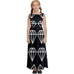 Black Diamond Pattern Kids  Satin Sleeveless Maxi Dress by Ndabl3x