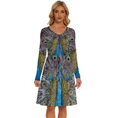 Peacock-feathers2 Long Sleeve Dress With Pocket by nateshop