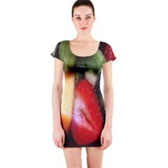 Fruits, Food, Green, Red, Strawberry, Yellow Short Sleeve Bodycon Dress by nateshop