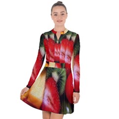 Fruits, Food, Green, Red, Strawberry, Yellow Long Sleeve Panel Dress by nateshop