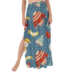 Winter Blue Christmas Snowman Pattern Maxi Chiffon Tie-up Sarong by Grandong