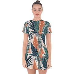 Colorful Tropical Leaf Drop Hem Mini Chiffon Dress by Jack14