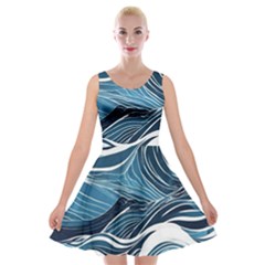 Abstract Blue Ocean Wave Velvet Skater Dress by Jack14