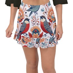 Birds Fishtail Mini Chiffon Skirt by Valentinaart