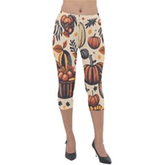 Thanksgiving Pattern Lightweight Velour Capri Leggings  by Valentinaart