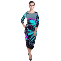 Aesthetic Art  Quarter Sleeve Midi Velour Bodycon Dress by Internationalstore