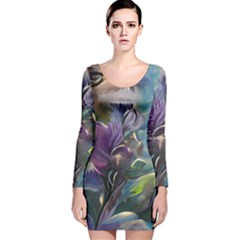 Abstract Blossoms  Long Sleeve Velvet Bodycon Dress by Internationalstore