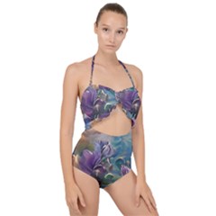 Abstract Blossoms  Scallop Top Cut Out Swimsuit by Internationalstore