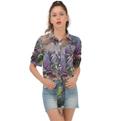 Abstract Blossoms  Tie Front Shirt  by Internationalstore