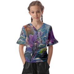 Abstract Blossoms  Kids  V-neck Horn Sleeve Blouse by Internationalstore