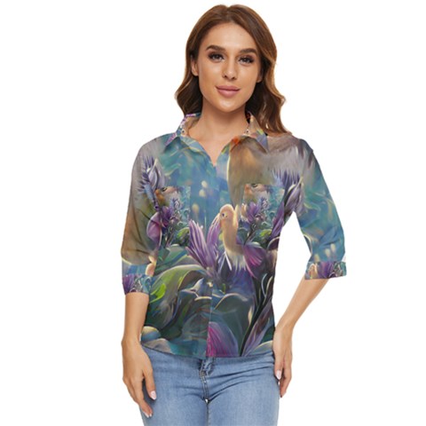 Abstract Blossoms  Women s Quarter Sleeve Pocket Shirt by Internationalstore