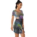 Abstract Blossoms  Fitted Knot Split End Bodycon Dress View3