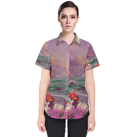 Abstract Flowers  Women s Short Sleeve Shirt by Internationalstore