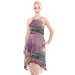 Abstract Flowers  High-low Halter Chiffon Dress  by Internationalstore