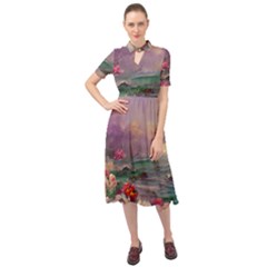 Abstract Flowers  Keyhole Neckline Chiffon Dress by Internationalstore