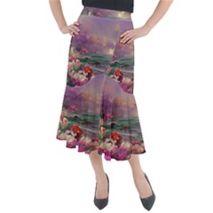 Abstract Flowers  Midi Mermaid Skirt by Internationalstore