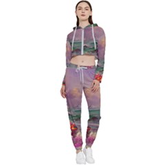 Abstract Flowers  Cropped Zip Up Lounge Set by Internationalstore