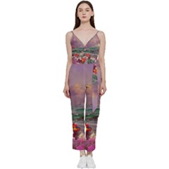 Abstract Flowers  V-neck Camisole Jumpsuit by Internationalstore