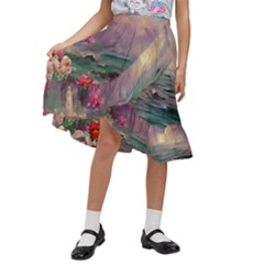 Abstract Flowers  Kids  Ruffle Flared Wrap Midi Skirt by Internationalstore