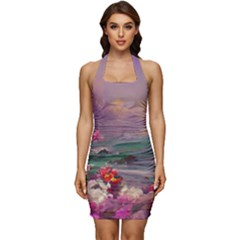 Abstract Flowers  Sleeveless Wide Square Neckline Ruched Bodycon Dress by Internationalstore