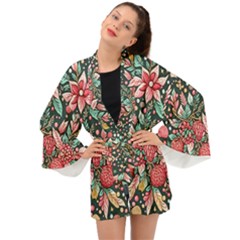 Christmas Pattern Long Sleeve Kimono by Valentinaart