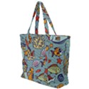 Cartoon Underwater Seamless Pattern With Crab Fish Seahorse Coral Marine Elements Zip Up Canvas Bag View1