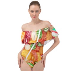 Aesthetic Candy Art Off Shoulder Velour Bodysuit  by Internationalstore