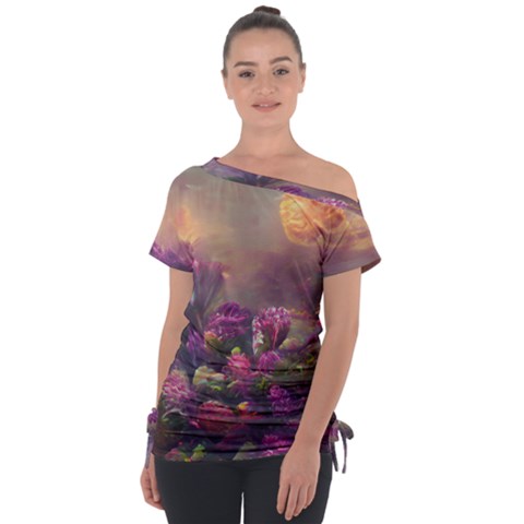 Floral Blossoms  Off Shoulder Tie-up T-shirt by Internationalstore