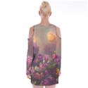 Floral Blossoms  Velvet Long Sleeve Shoulder Cutout Dress View2