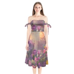 Floral Blossoms  Shoulder Tie Bardot Midi Dress by Internationalstore