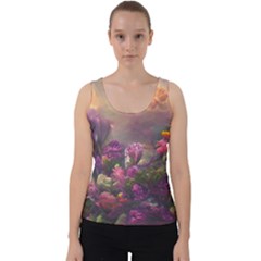 Floral Blossoms  Velvet Tank Top by Internationalstore