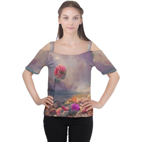 Floral Blossoms  Cutout Shoulder T-shirt by Internationalstore