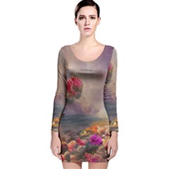 Floral Blossoms  Long Sleeve Velvet Bodycon Dress by Internationalstore