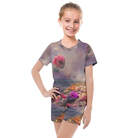 Floral Blossoms  Kids  Mesh T-shirt And Shorts Set by Internationalstore