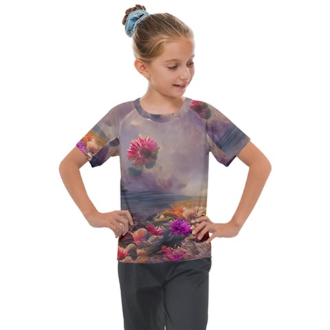 Floral Blossoms  Kids  Mesh Piece T-shirt by Internationalstore