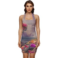 Floral Blossoms  Sleeveless Wide Square Neckline Ruched Bodycon Dress by Internationalstore