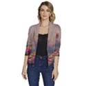 Floral Blossoms  Women s Draped Front 3/4 Sleeve Shawl Collar Jacket View1