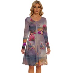 Floral Blossoms  Long Sleeve Dress With Pocket by Internationalstore