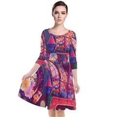 Fantasy  Quarter Sleeve Waist Band Dress by Internationalstore