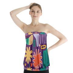 Colorful Shapes On A Purple Background Strapless Top by LalyLauraFLM