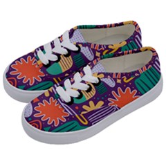 Colorful Shapes On A Purple Background Kids  Classic Low Top Sneakers by LalyLauraFLM