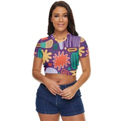 Colorful Shapes On A Purple Background Side Button Cropped T-shirt by LalyLauraFLM