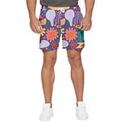 Colorful Shapes On A Purple Background Men s Runner Shorts by LalyLauraFLM